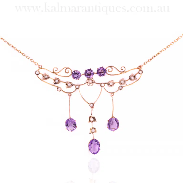 Amethyst and pearl antique necklace