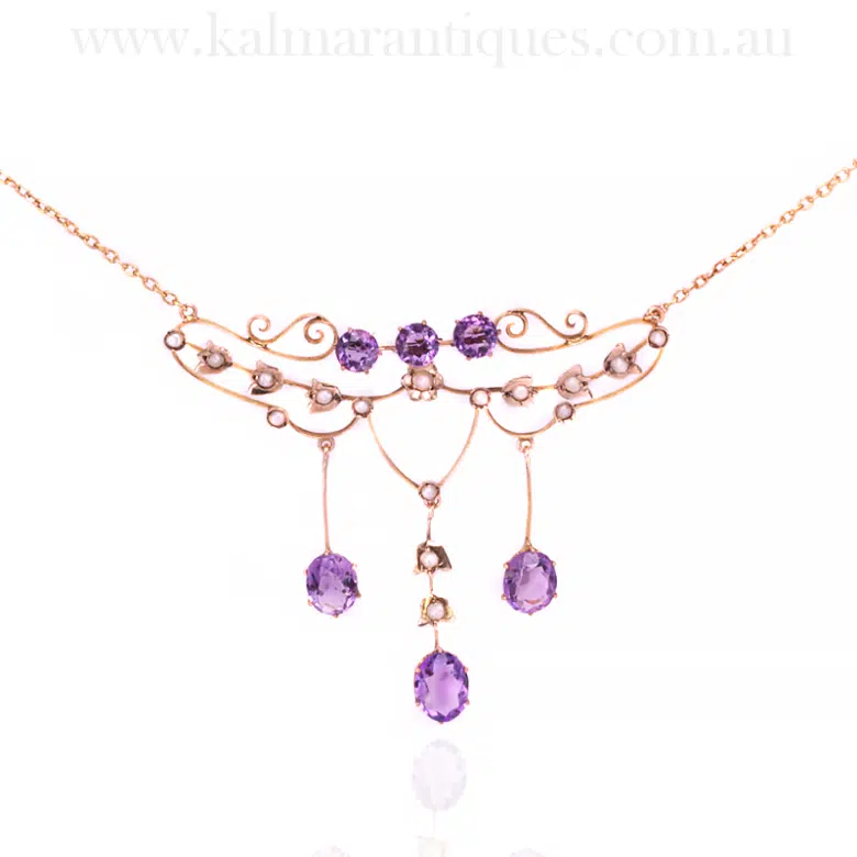 Amethyst and pearl antique necklace