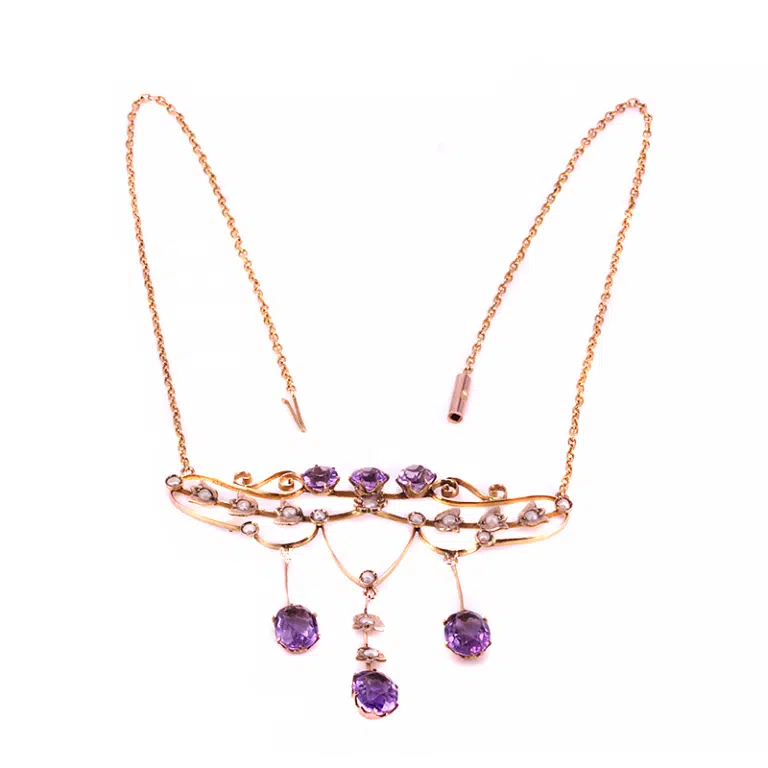 Amethyst and pearl antique necklace