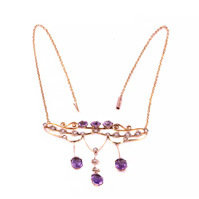 Amethyst and pearl antique necklace