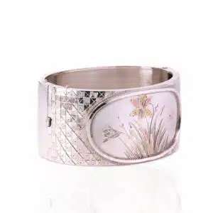 Victorian silver bangle with rose and green gold
