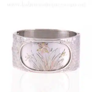 Victorian silver bangle with rose and green gold