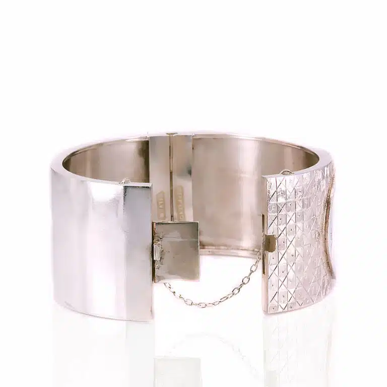 Victorian silver bangle with rose and green gold