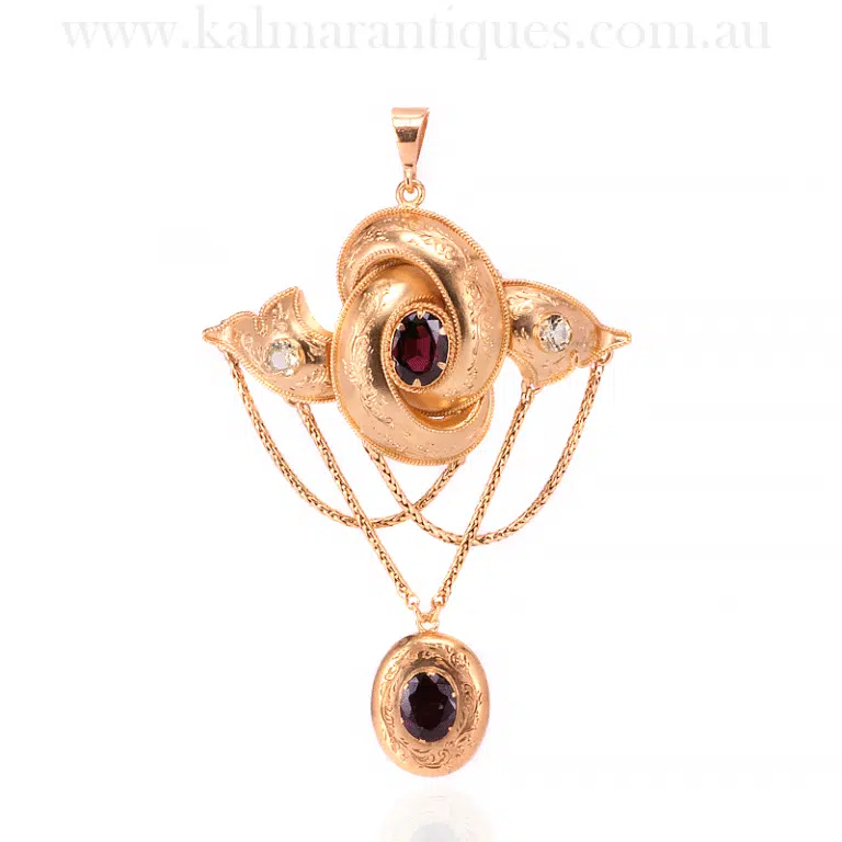 Exquisite antique garnet and chrysoberyl pendant