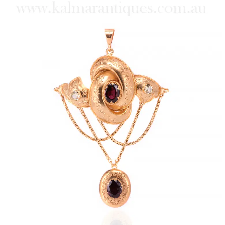 Exquisite antique garnet and chrysoberyl pendant