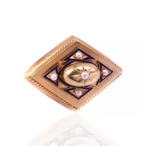 Victorian Blue Enamel and Pearl Brooch With a Locket
