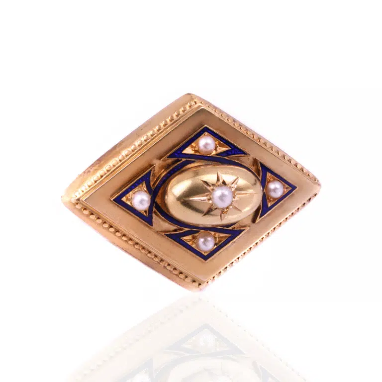 Victorian Blue Enamel and Pearl Brooch With a Locket