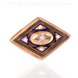 Victorian Blue Enamel and Pearl Brooch With a Locket