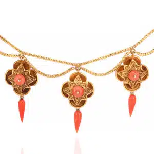 Exceptional antique coral necklace with lockets behind each one