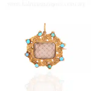 Antique turquoise and hair locket pendant