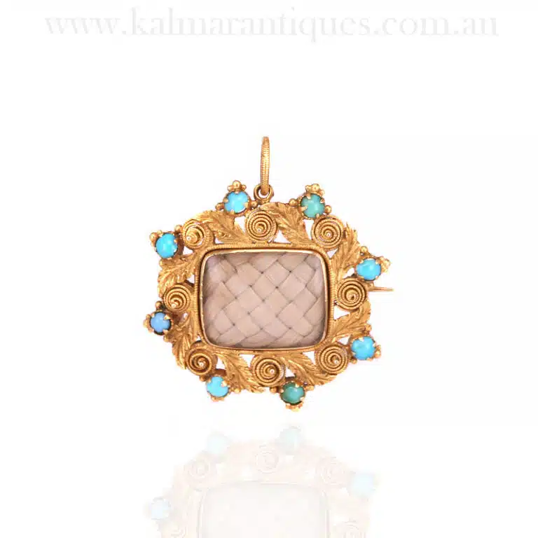 Antique turquoise and hair locket pendant