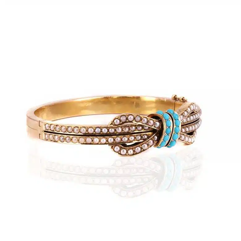Antique turquoise and pearl bangle from the 1890's