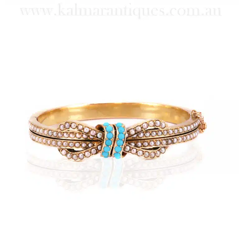 Antique turquoise and pearl bangle from the 1890's