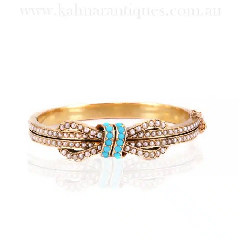 Antique turquoise and pearl bangle from the 1890's