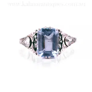Art Deco aquamarine and diamond ring