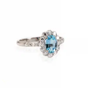 18 carat Art Deco aquamarine and diamond ring
