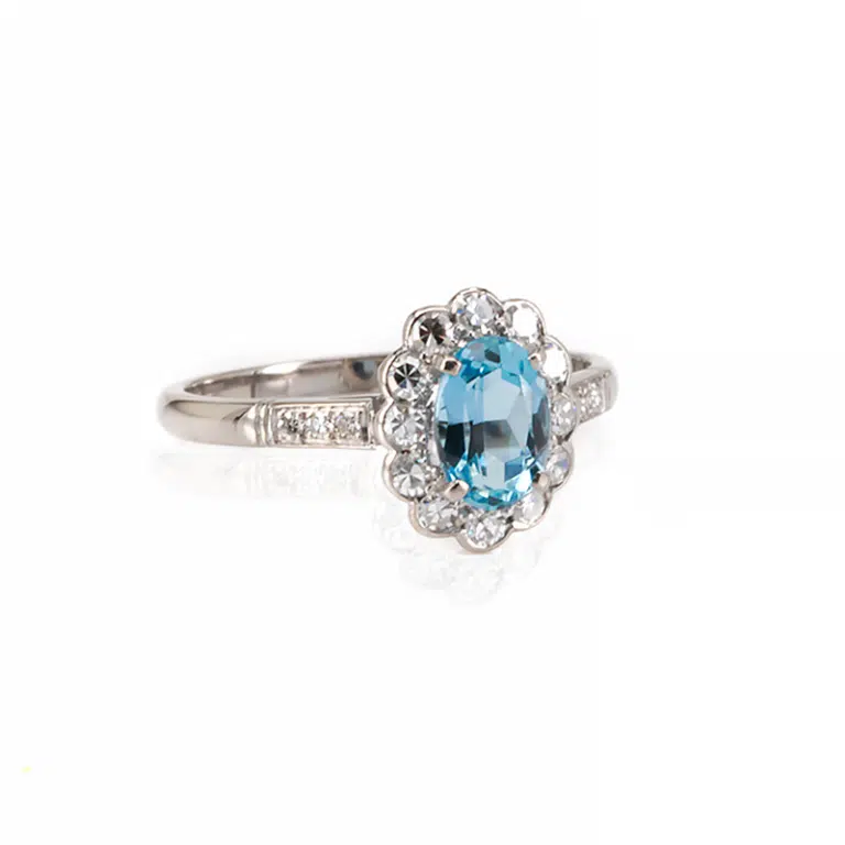 18 carat Art Deco aquamarine and diamond ring