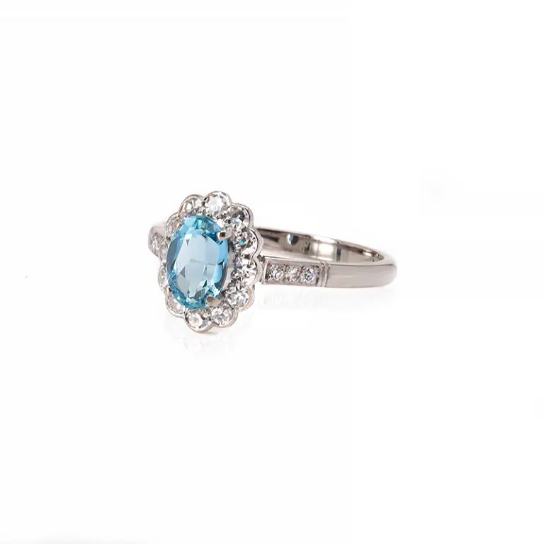 Art Deco aquamarine and diamond engagement ring