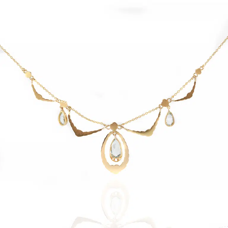 Antique aquamarine and diamond necklace made in France
