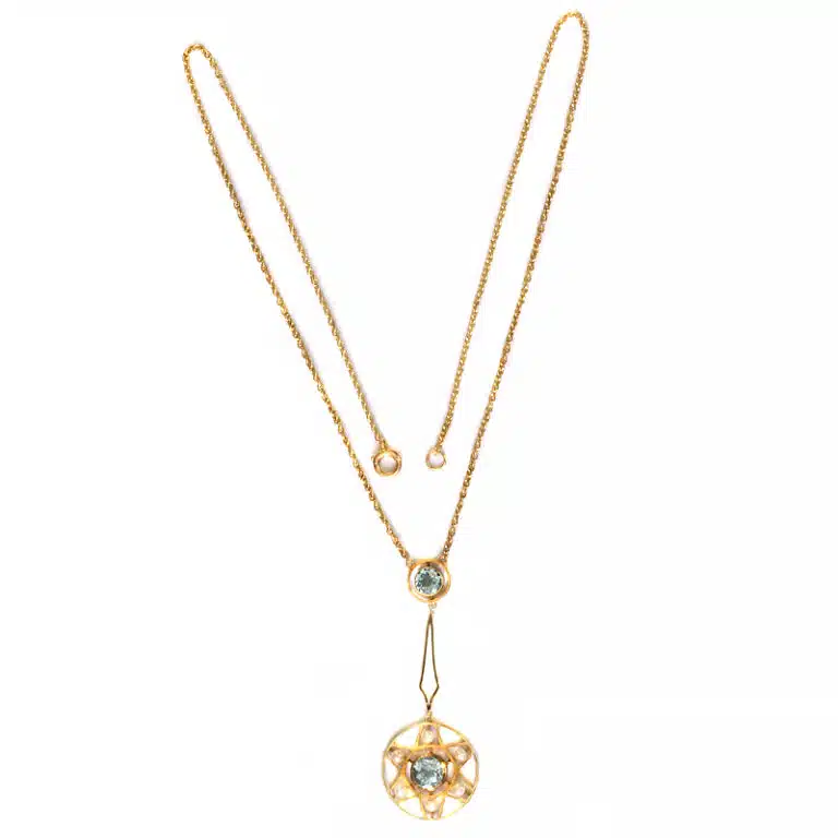 Edwardian aquamarine and pearl necklace