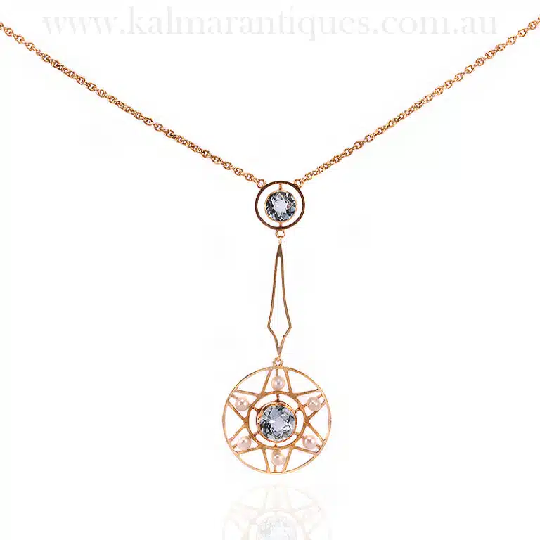 Edwardian aquamarine and pearl necklace