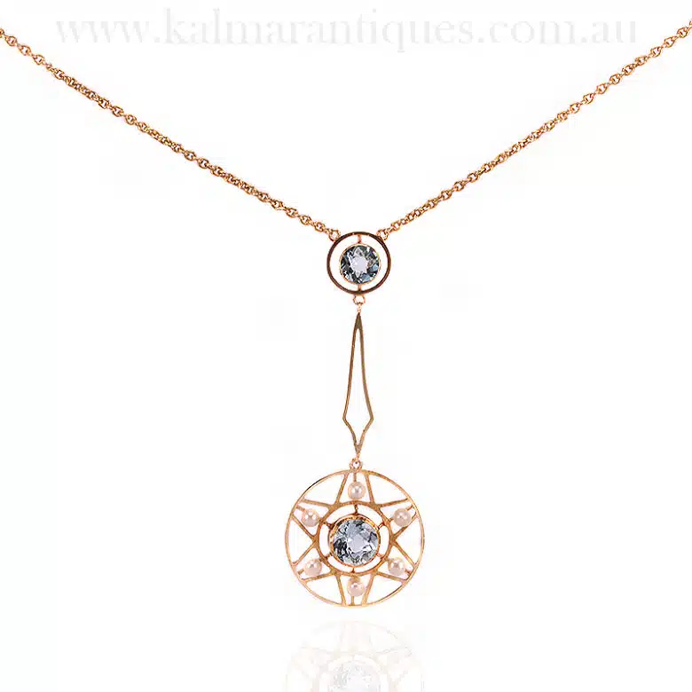 Edwardian aquamarine and pearl necklace