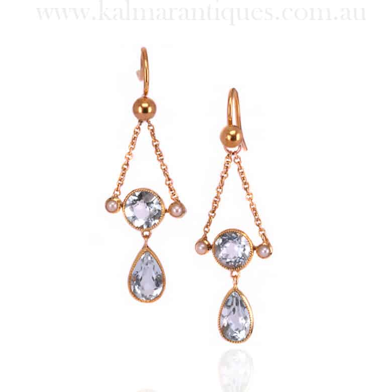 Antique aquamarine and pearl earringsAntique aquamarine and pearl earrings