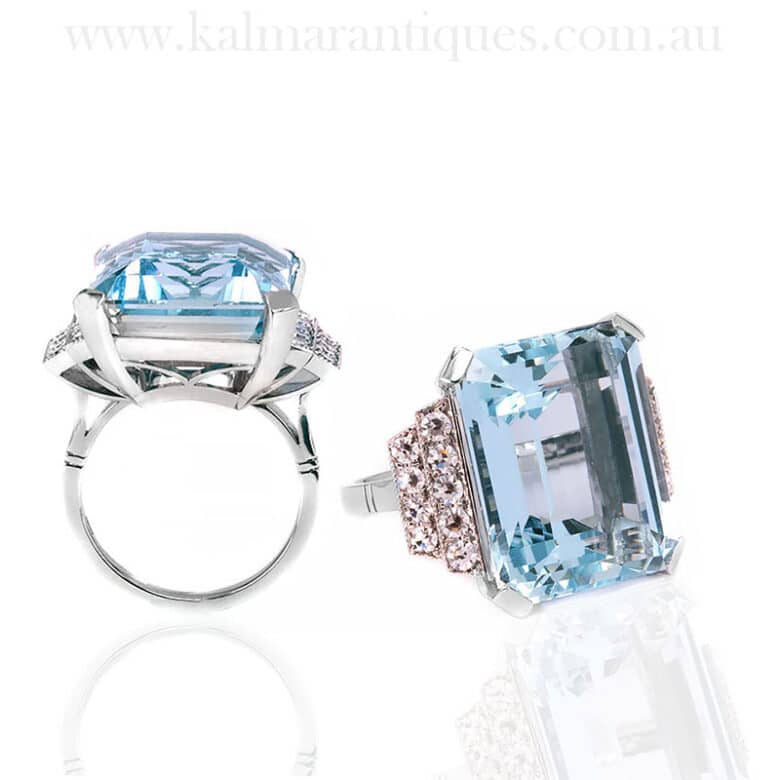 Kalmar design aquamarine and diamond ringKalmar design aquamarine and diamond ring