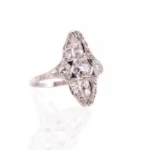 Art Deco diamond ring with four sapphires