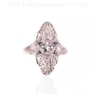Art Deco diamond ring with four sapphires
