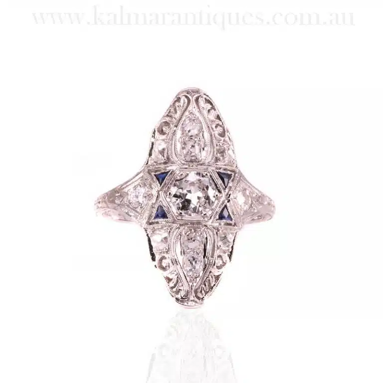 Art Deco diamond ring with four sapphires