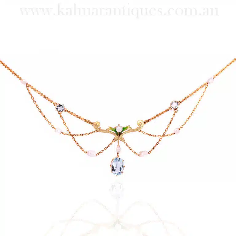 Art Nouveau aquamarine and pearl necklace