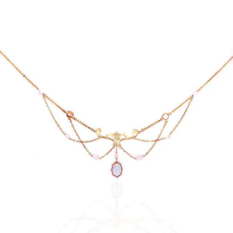Art Nouveau aquamarine and pearl necklace