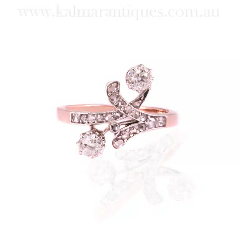 Gold and platinum Art Nouveau diamond ring