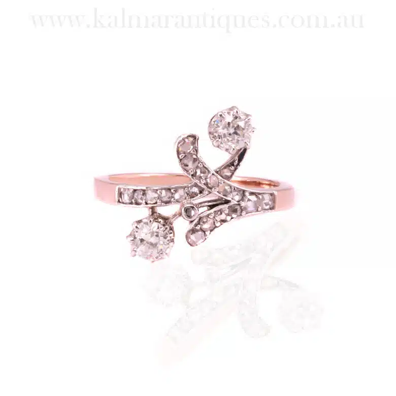 Gold and platinum Art Nouveau diamond ring