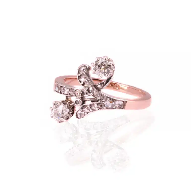 Gold and platinum Art Nouveau diamond ring