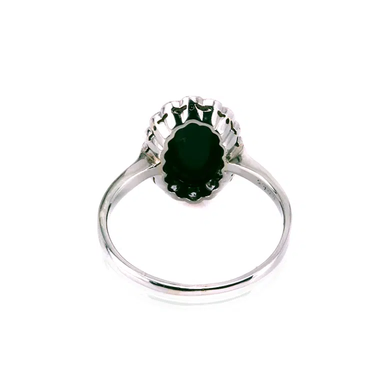 Art Deco Lightning Ridge black opal and diamond ring