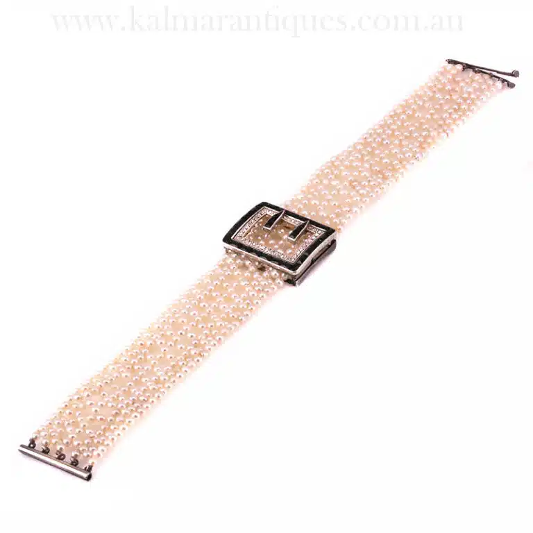 Art Deco Cartier bracelet set with natural pearls and diamonds