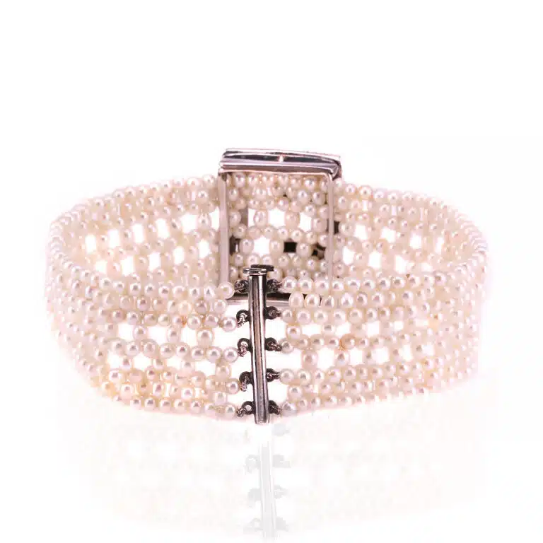 Art Deco Cartier bracelet set with natural pearls and diamonds