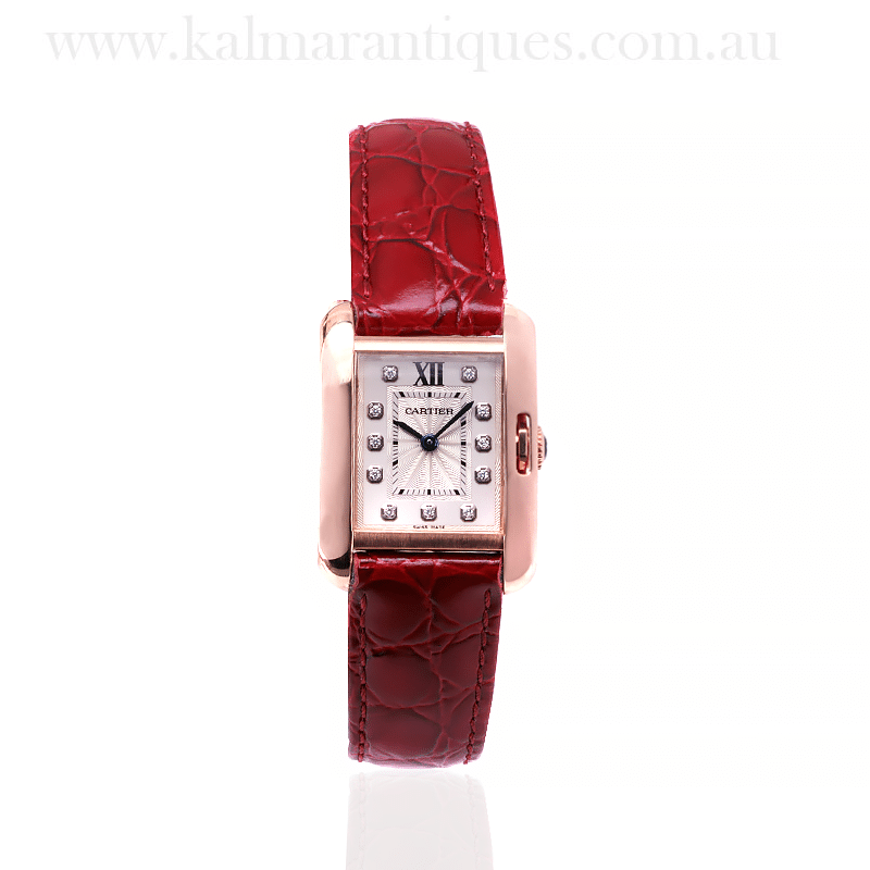 Rose gold diamond dial Cartier Tank Anglaise 3580