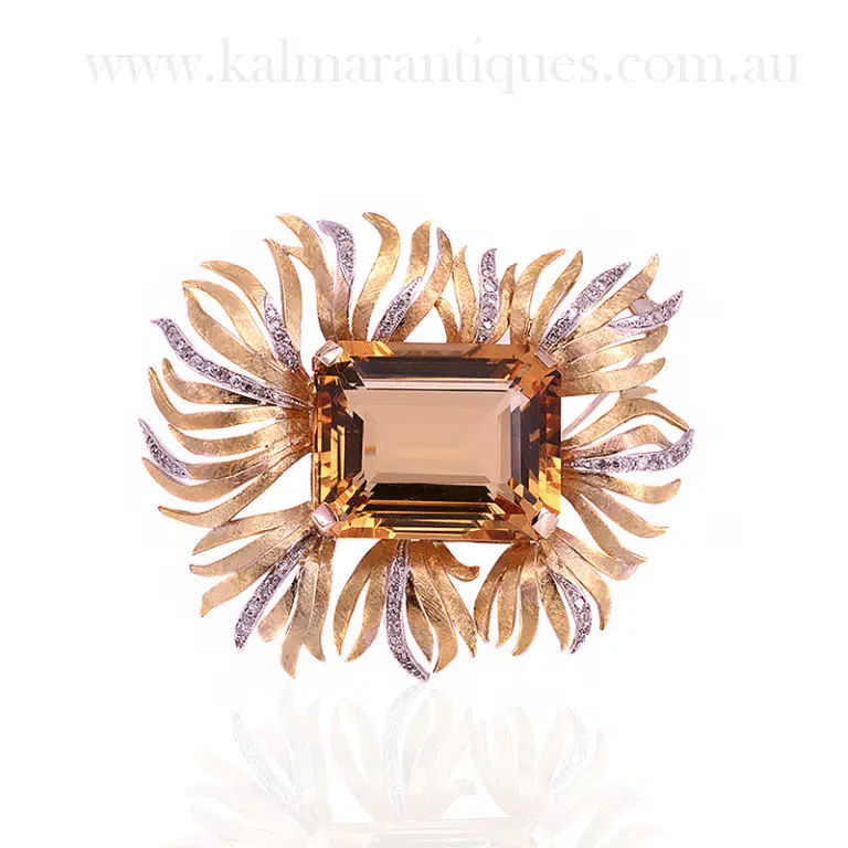 Citrine and diamond brooch