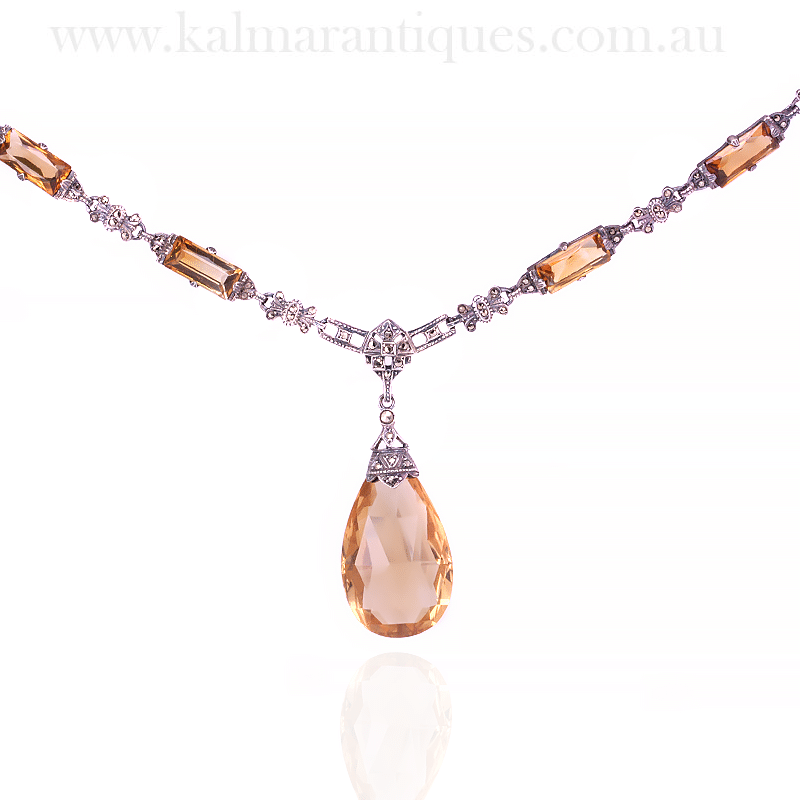 Vintage marcasite and citrine necklace
