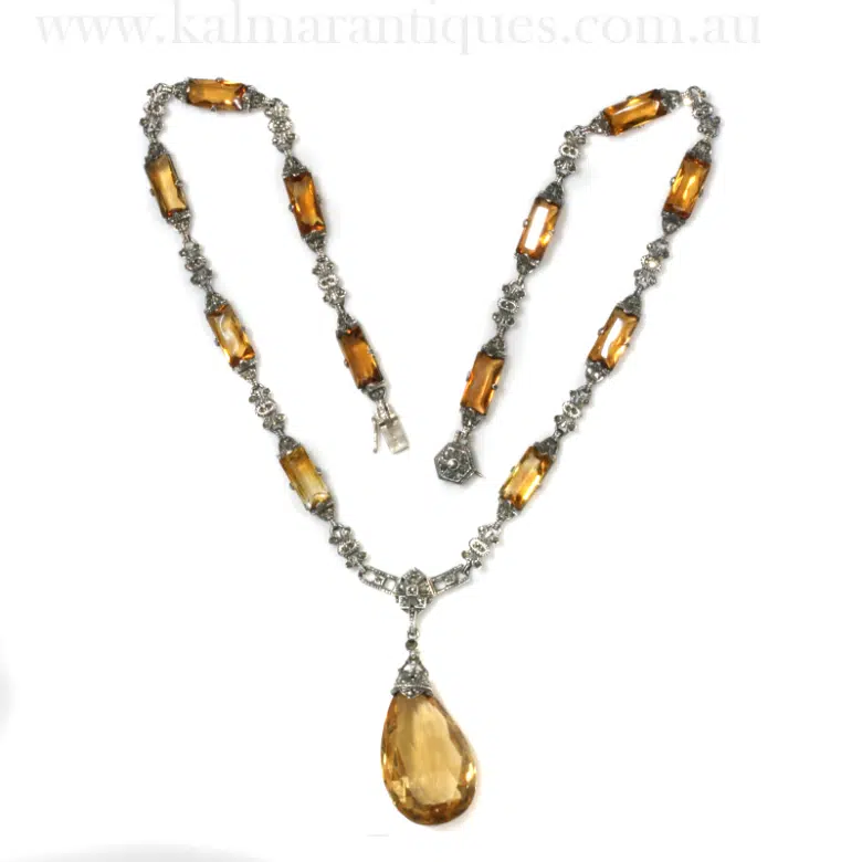 Vintage marcasite and citrine necklace