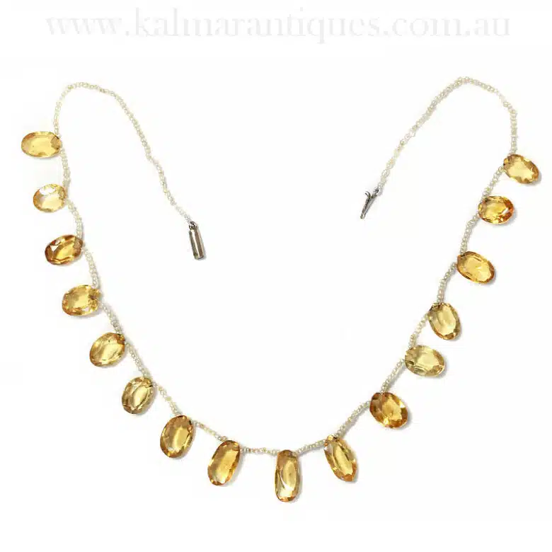 Citrine and natural pearl necklace