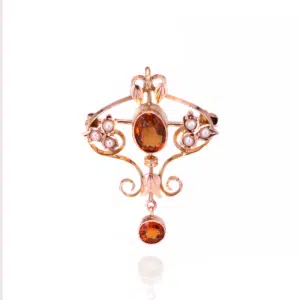 Antique citrine and pearl pendant brooch