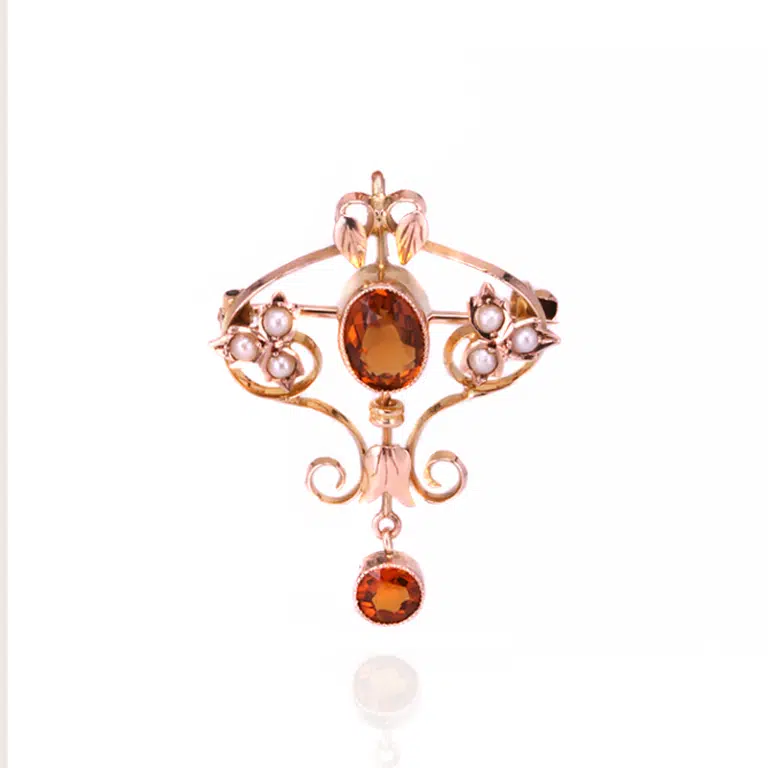 Antique citrine and pearl pendant brooch