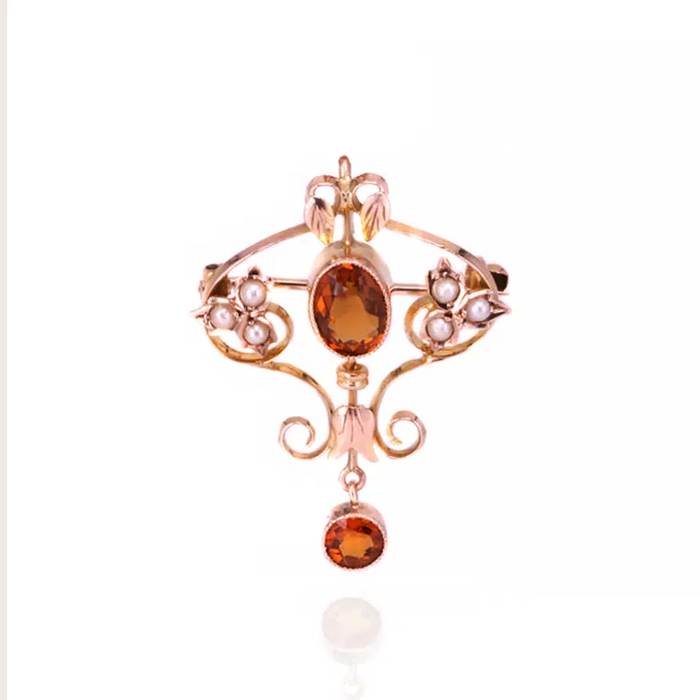 Antique citrine and pearl pendant brooch
