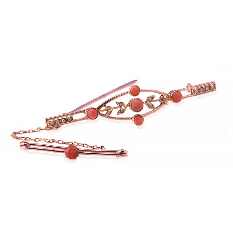 Antique coral and pearl brooch by Harris & Sprunt