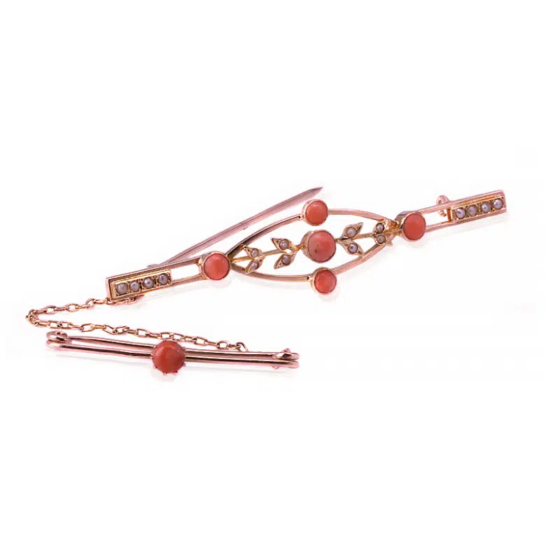 Antique coral and pearl brooch by Harris & Sprunt