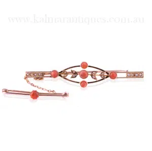 Antique coral and pearl brooch